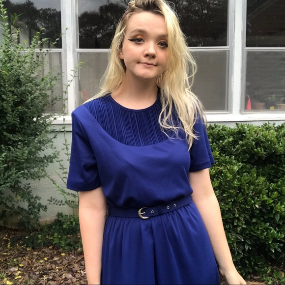 Blue vintage 80s dress - Picture 3 of 4